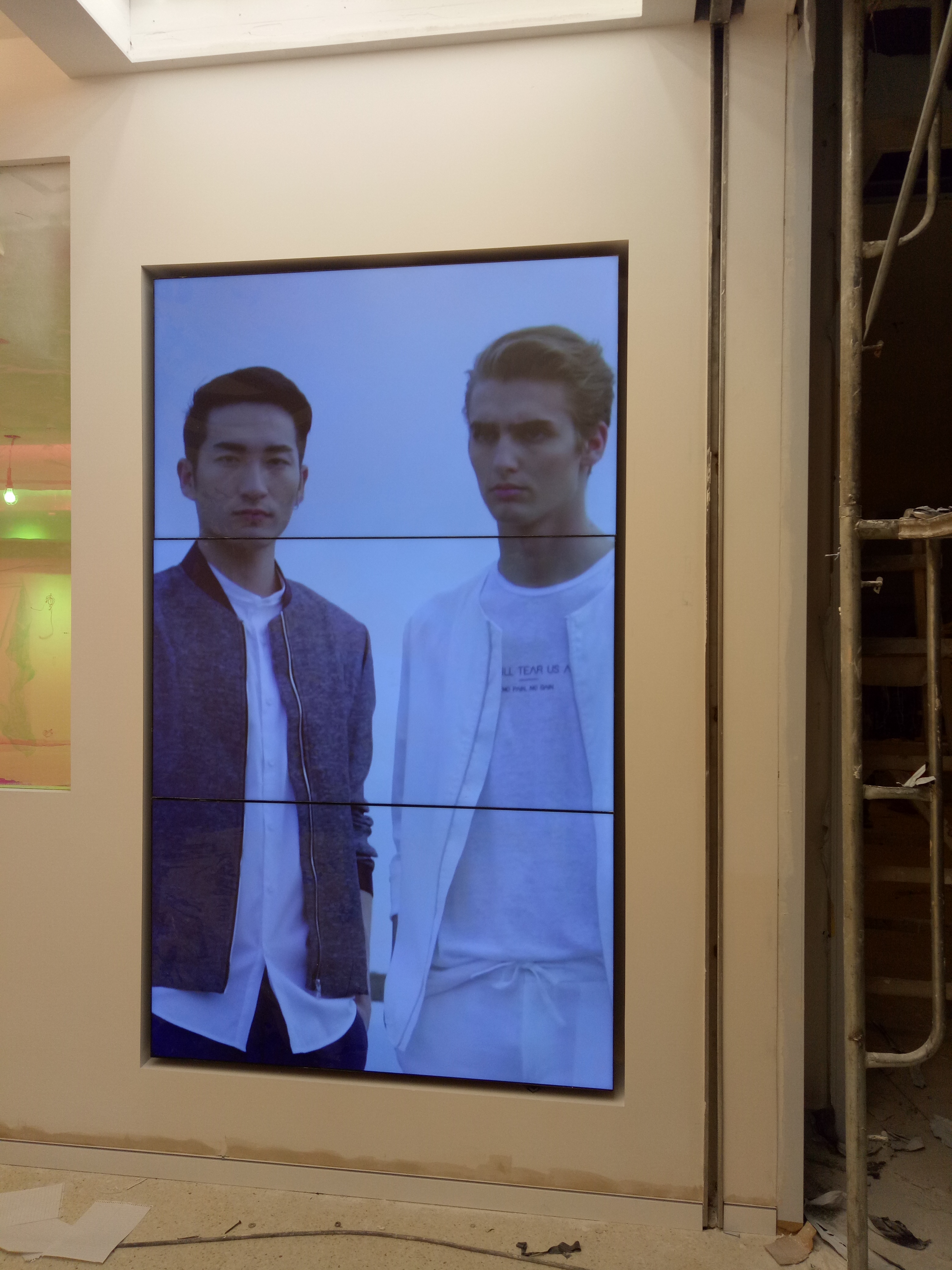 recessed vertical LCD video wall installation